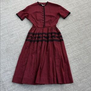 Vintage 50s Jeanne D'Arc Red and Black Shirtwaist Checkered Dress Ex Women XS-S